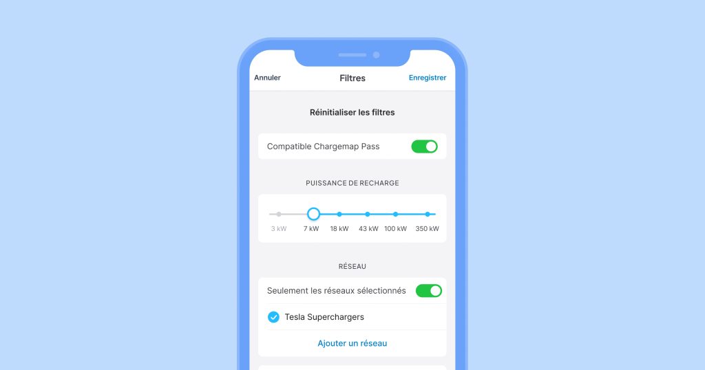App Chargemap filtres