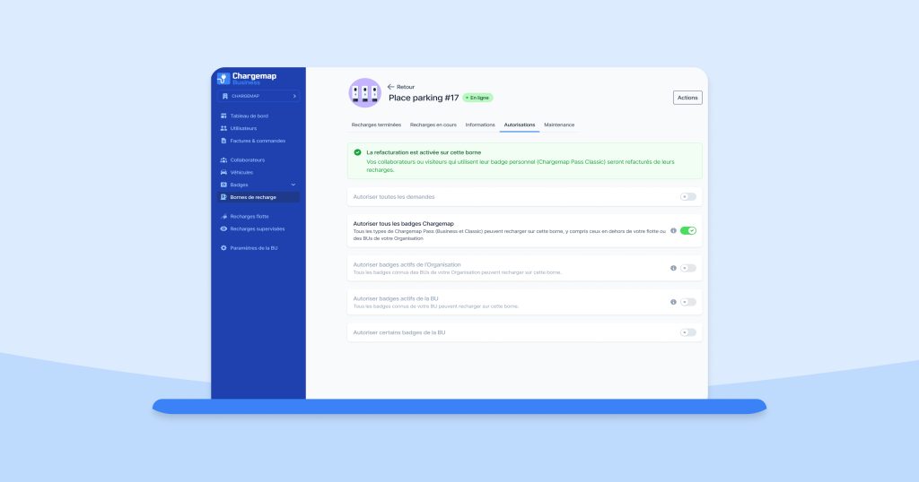 Solution Chargemap Business : gestion des accès