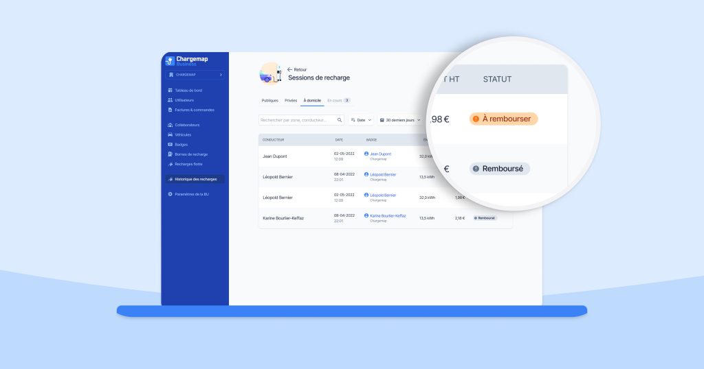 Solution Chargemap Business : remboursements à domicile