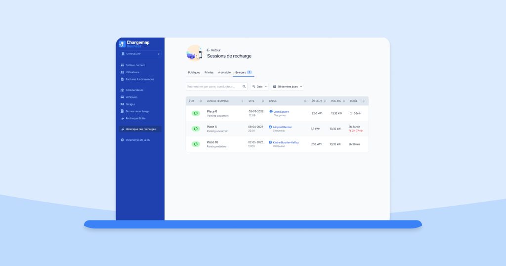 Solution Chargemap Business : suivi des recharges